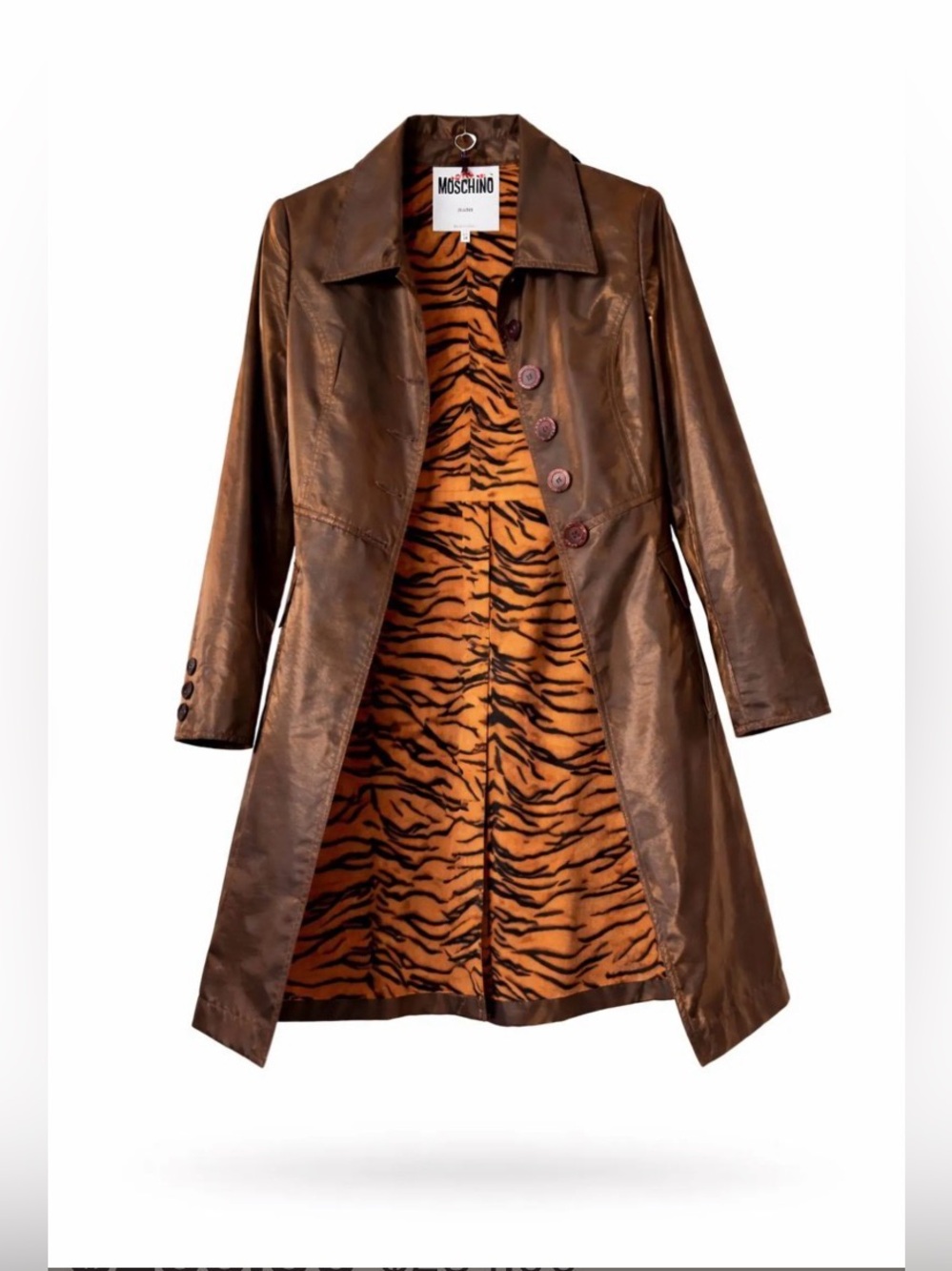 Moschino Vintage Deadstock Tiger Print Metallic Trench S